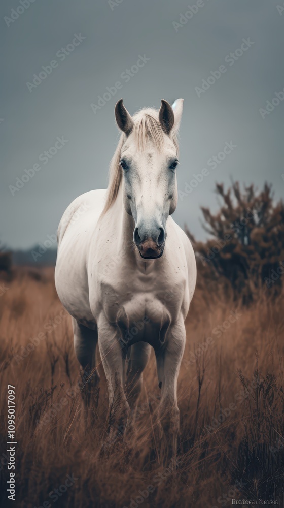 Elegant White Horse Photographed in Its Natural Habitat Elegant White Horse Photographed in Its Natural Habitat