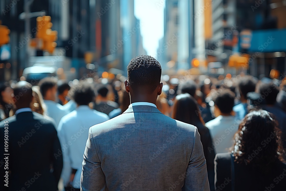 Anonymous Man in Business Attire, Sunlit City Crowd Anonymous Man in Business Attire, Sunlit City Crowd