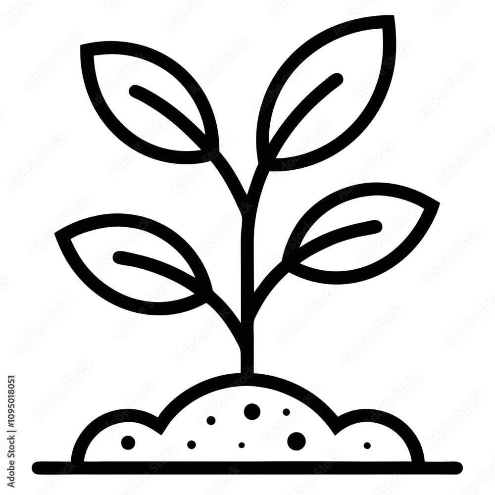 Simple icon of a growing plant in soil, representing organic growth and environmental balance Simple icon of a growing plant in soil, representing organic growth and environmental balance