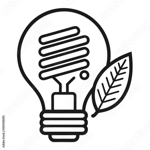 Line art icon of an energy-efficient light bulb with a leaf, representing eco-friendly energy and sustainability