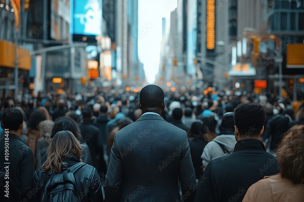 Anonymous Man in Gray Suit Amidst NYC Rush Hour Crowd Anonymous Man in Gray Suit Amidst NYC Rush Hour Crowd