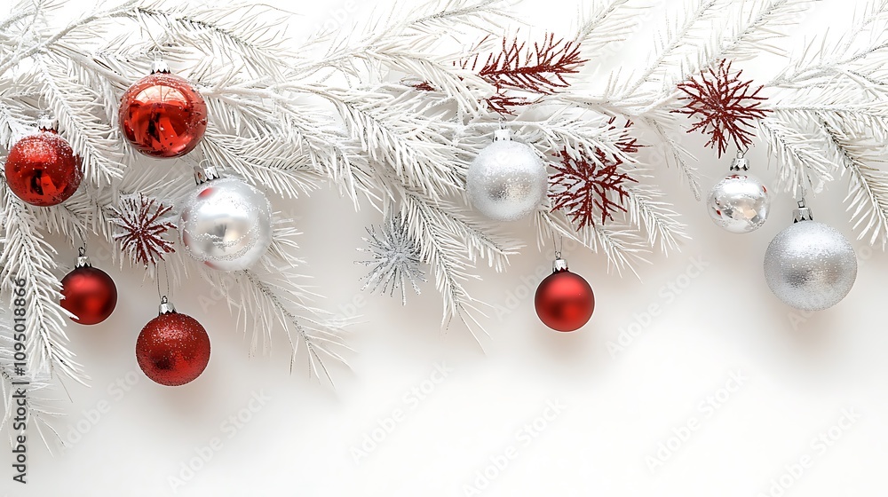 Festive Christmas Elements: Pine Branches, Ornaments, Gifts, Candles, and Snowy Landscapes Festive Christmas Elements: Pine Branches, Ornaments, Gifts, Candles, and Snowy Landscapes