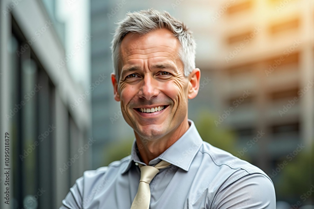 Fototapeta premium Confident and Successful Mature Businessman Smiling in an Urban Environment