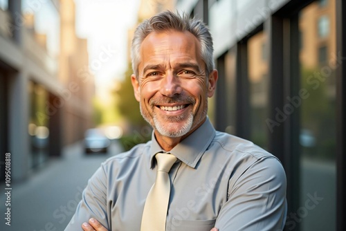 Confident and Successful Mature Businessman Smiling in an Urban Environment