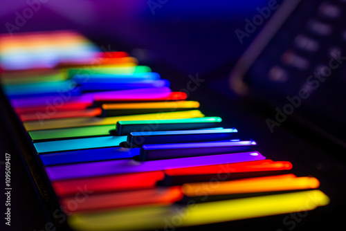 a keyboard with many colored keys that say rainbows.