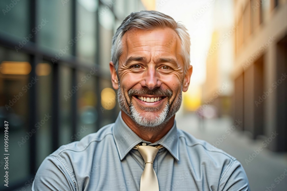 Happy and Accomplished Senior Professional in Modern Business Attire Outdoors Happy and Accomplished Senior Professional in Modern Business Attire Outdoors