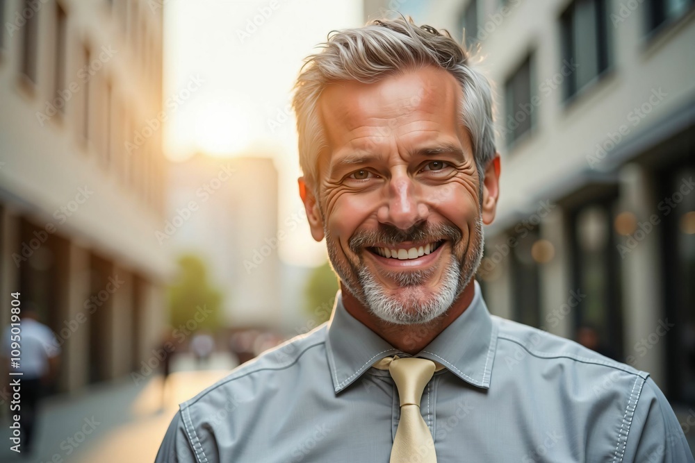 Fototapeta premium Happy and Accomplished Senior Professional in Modern Business Attire Outdoors