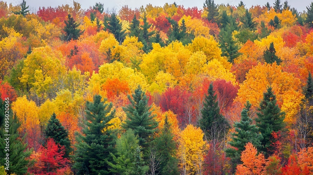 Stunning high angle view of a vibrant autumn forest landscape with trees in shades of orange yellow and red creating a breathtaking natural scenery Stunning high angle view of a vibrant autumn forest landscape with trees in shades of orange yellow and red creating a breathtaking natural scenery