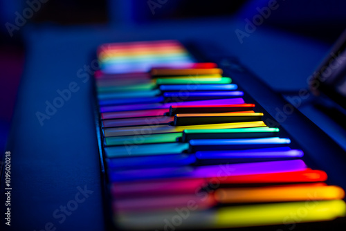 a keyboard with many colored keys that say rainbows. photo