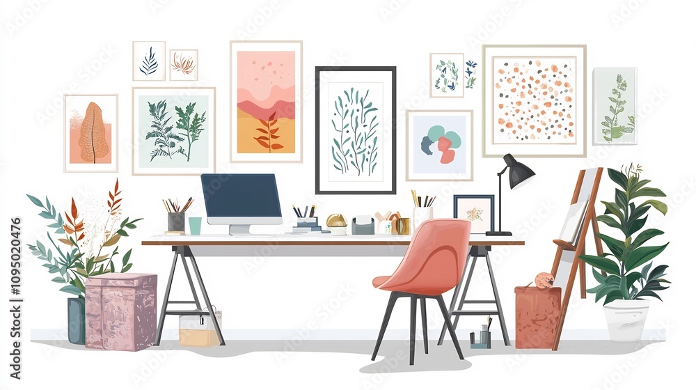 Stylish and Functional Creative Studio Decor with Furniture and Decorative Elements Minimalist Workplace Design Concept for and Productivity Stylish and Functional Creative Studio Decor with Furniture and Decorative Elements Minimalist Workplace Design Concept for and Productivity