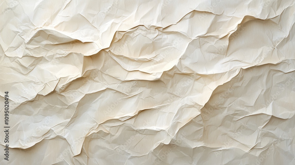 Obraz premium Crumpled Kraft Paper Texture in Soft Beige Color Perfect for Backgrounds, Overlays, Crafts, and Artistic Projects with Natural and Organic Aesthetic Appeal
