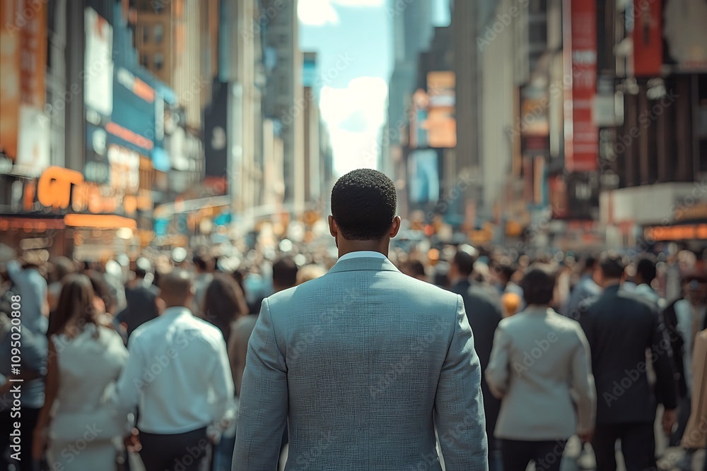 Anonymous Man in Grey Blazer, Back View, Sunlit Metropolitan Street Anonymous Man in Grey Blazer, Back View, Sunlit Metropolitan Street
