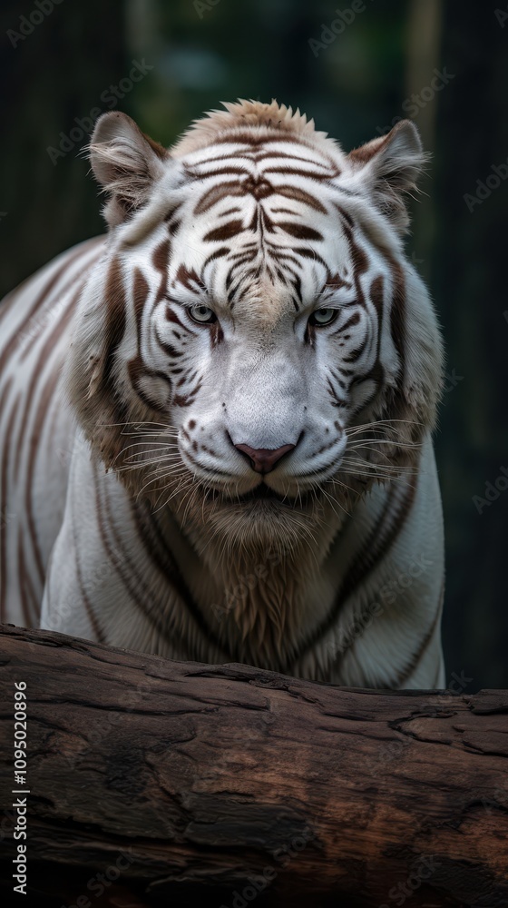 The Majestic White Tiger Walking in its Natural Habitat in a Dramatic Close-up The Majestic White Tiger Walking in its Natural Habitat in a Dramatic Close-up