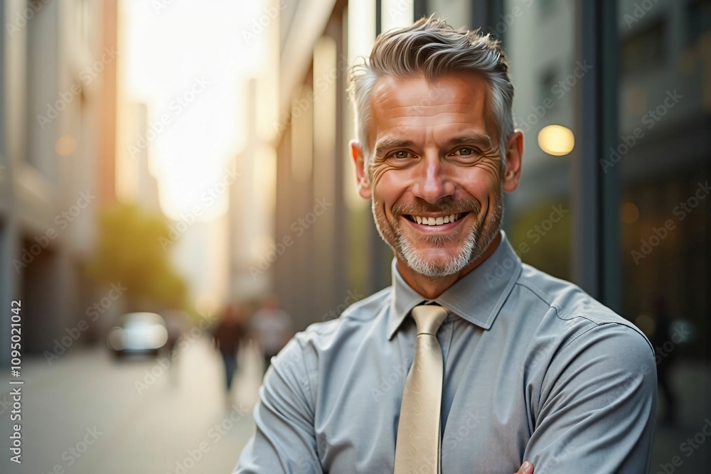Fototapeta premium Accomplished Mature Business Professional Smiling Confidently in a Corporate Environment