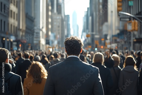 Anonymous Man in Pinstripes Sunlit Street, Blurred City Commute