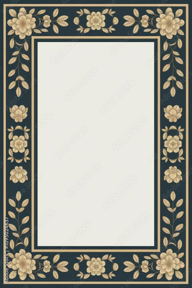 Floral frame border design. Elegant beige floral border on a dark navy background. Perfect for invitations, certificates, or adding a vintage touch. Floral frame border design. Elegant beige floral border on a dark navy background. Perfect for invitations, certificates, or adding a vintage touch.