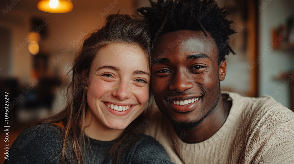 Couple sharing a joyful moment indoors during a cozy evening Couple sharing a joyful moment indoors during a cozy evening
