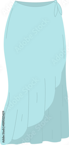 Fashionable asymmetrical long tulpan skirt with a flap in light blue color