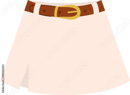 Trendy mini trapeze skirt in milk color with brown leather belt with gold hardware 