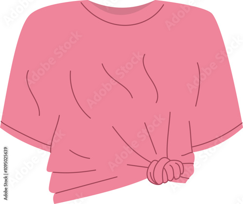 Fashionable loose oversize soft pink T-shirt with stylish knotting
