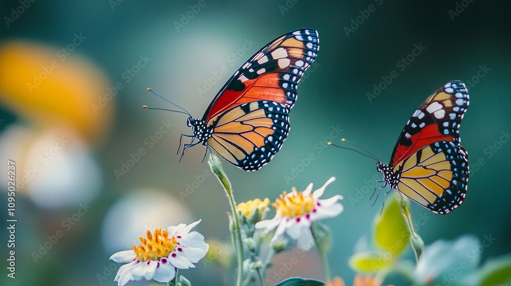 Obraz premium beautiful group of butterfly summer background with flower