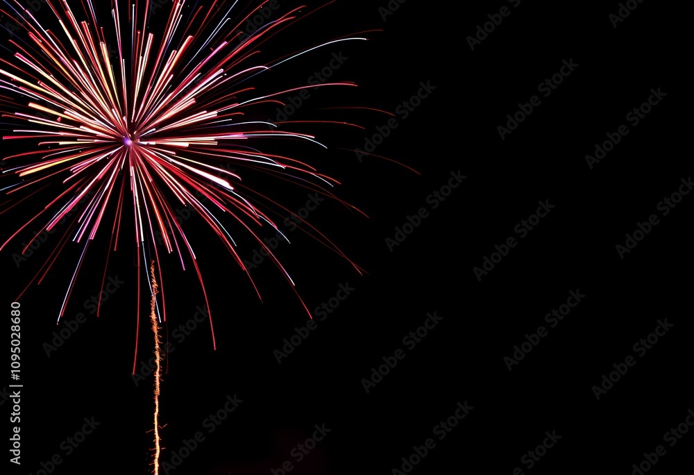 Stunning fireworks burst against a dark night sky. Stunning fireworks burst against a dark night sky.