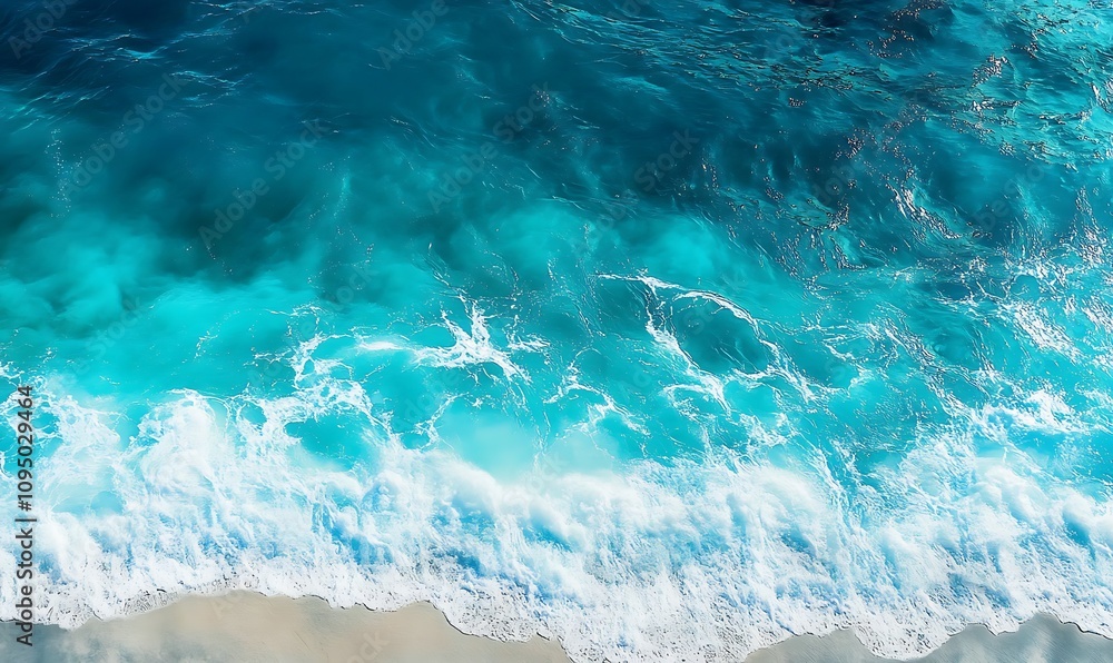 Fototapeta premium surface waves on the beach, Blue sea surface, water wave surface, blue water wave, top view 