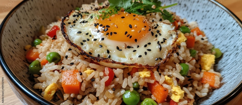 Traditional fried rice with vegetables, egg, and a touch of soy sauce Traditional fried rice with vegetables, egg, and a touch of soy sauce