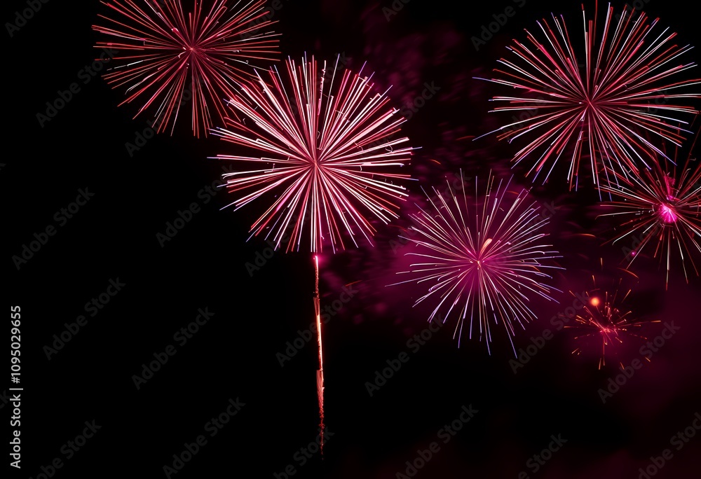 Vibrant pink fireworks exploding in the night sky. Vibrant pink fireworks exploding in the night sky.