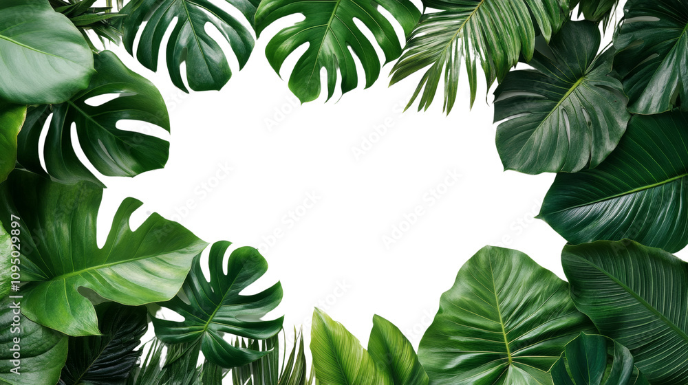 Vibrant green leaves forming a natural frame with a blank space in the center. Vibrant green leaves forming a natural frame with a blank space in the center.