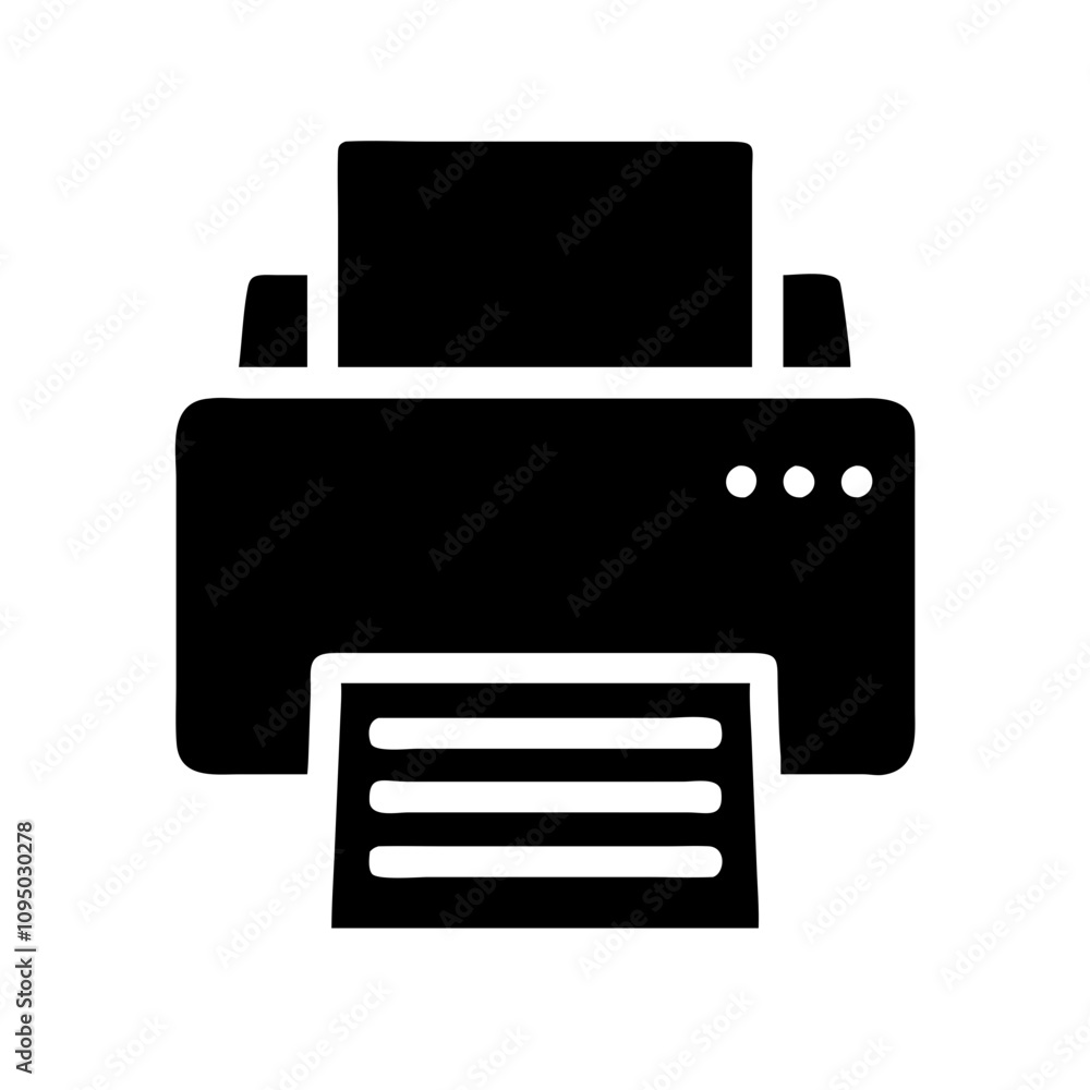 Minimalist black flat printer icon featuring a clean and modern design. The icon showcases a simplified silhouette of a printer, suitable for digital applications, websites, mobile a Minimalist black flat printer icon featuring a clean and modern design. The icon showcases a simplified silhouette of a printer, suitable for digital applications, websites, mobile a