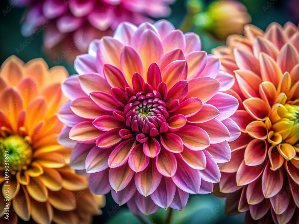 Macro Photography of a Trio of Flowers in Full Bloom, Highlighting Their Intricate Petals and Vivid Colors, Capturing Nature's Beauty and Diversity in Stunning Detail Macro Photography of a Trio of Flowers in Full Bloom, Highlighting Their Intricate Petals and Vivid Colors, Capturing Nature's Beauty and Diversity in Stunning Detail