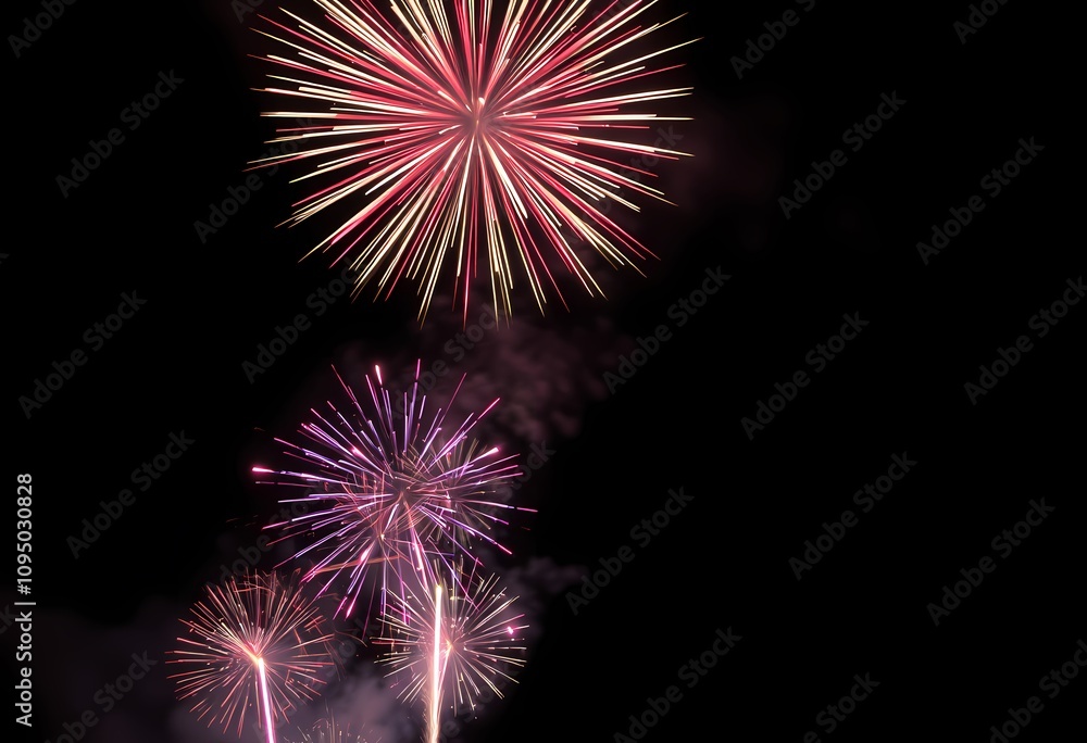 Stunning fireworks exploding in the night sky. Stunning fireworks exploding in the night sky.