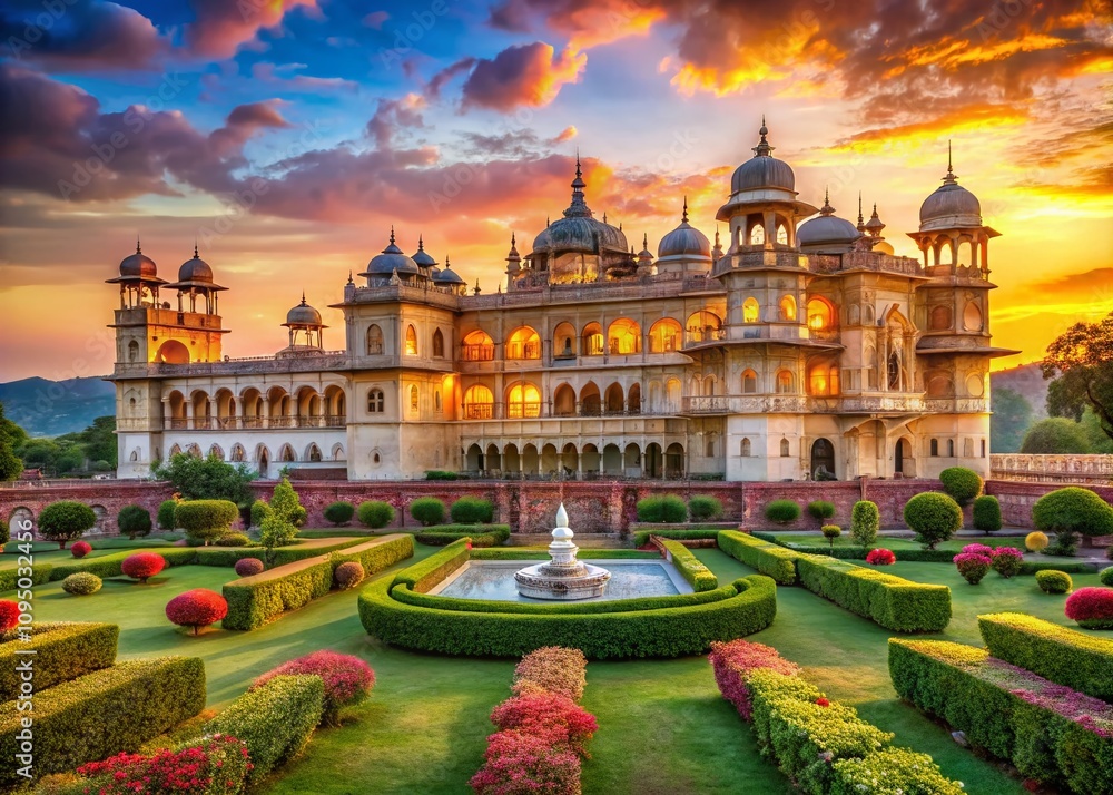 Fototapeta premium Majestic Architectural Photography of Enchanting Castles and Palaces Surrounded by Lush Gardens, Capturing the Essence of Royal Heritage and Grandeur in Timeless Structures