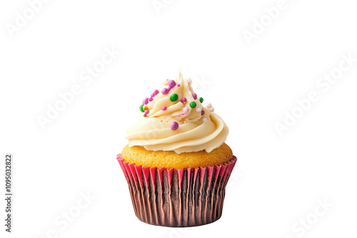 Three cupcakes with blueberries and raspberries on top. on transparent background.