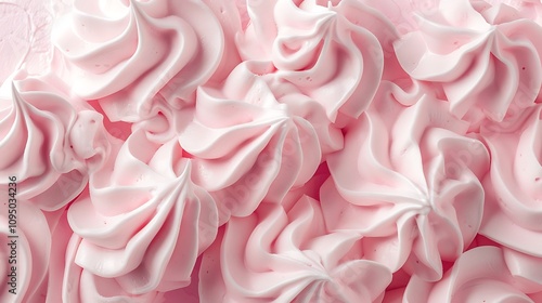 A close-up of soft pink meringue swirls, showcasing a delicate and sweet dessert aesthetic.