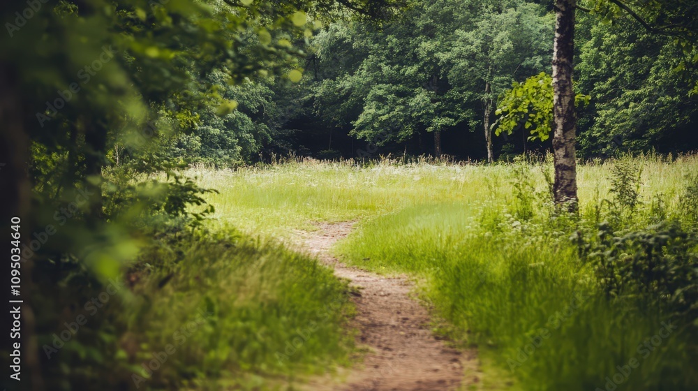Fototapeta premium A path through a forest with a tree in the middle