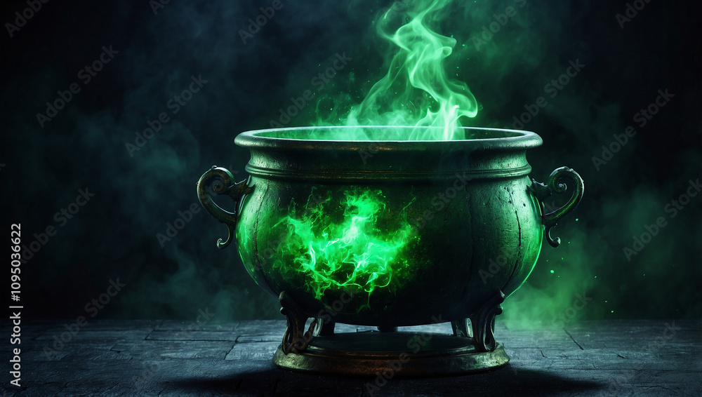 Cauldron with a Green Glowing Potion Isolated Cauldron with a Green Glowing Potion Isolated