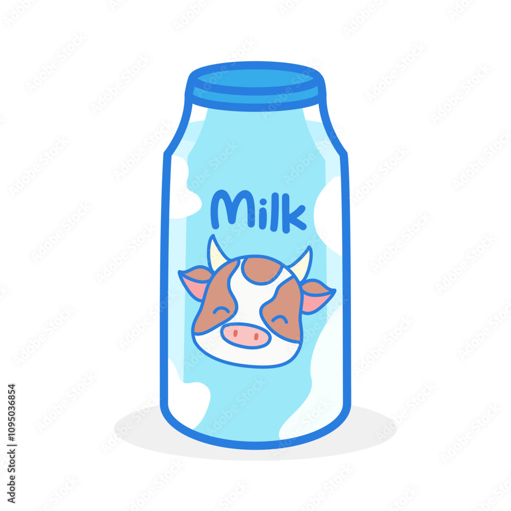 Fototapeta premium Cartoon milk bottle product. Cute colored style design isolated on white background