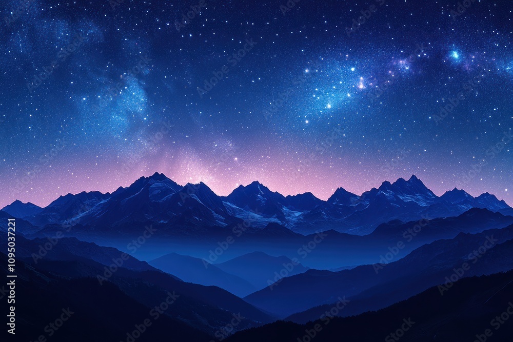 Majestic Mountain Range Under Starlit Night Sky