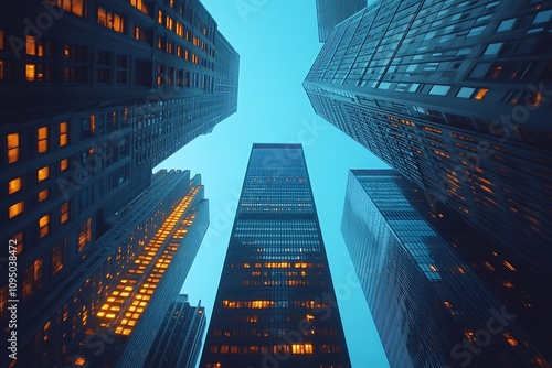 Wallpaper Mural Blue Hour Cityscape Low Angle, Illuminated Corporate Buildings Torontodigital.ca