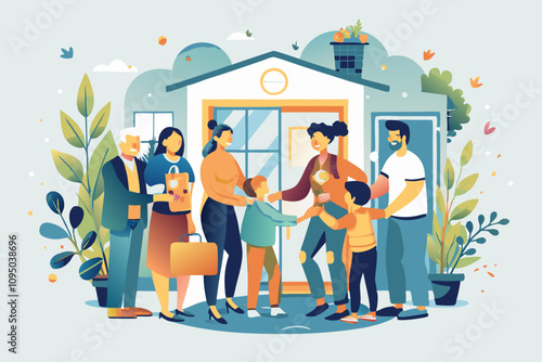 Warm Family Homecoming Illustration: Reunion, Greetings, Smiles