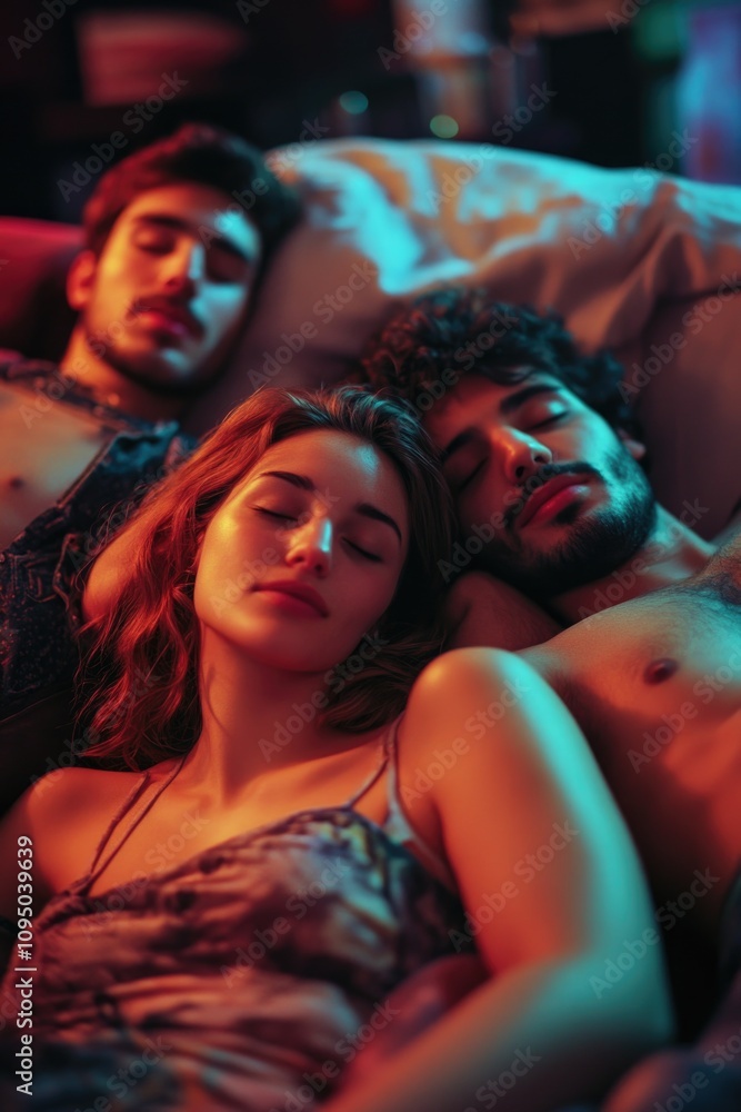 A group of people relaxing on a comfortable couch, perfect for social gatherings or family time