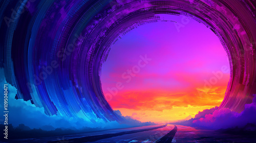 vibrant digital landscape with futuristic colors and tech elements