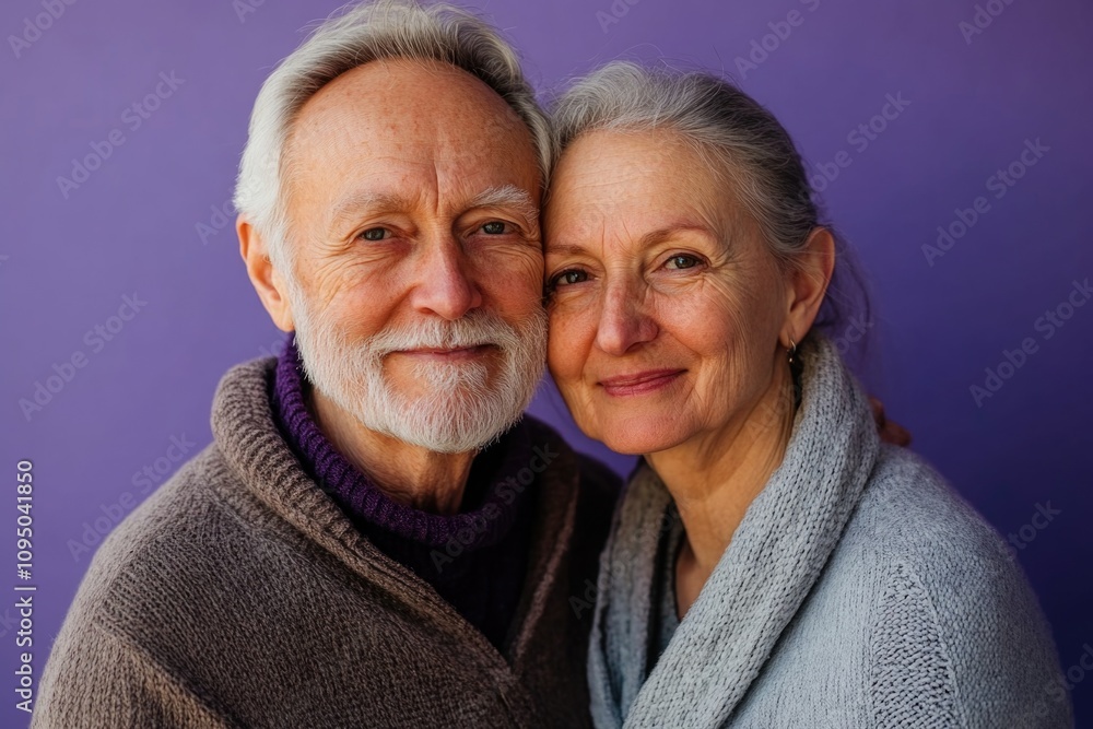 A couple smiling and posing together for a photo shoot A couple smiling and posing together for a photo shoot