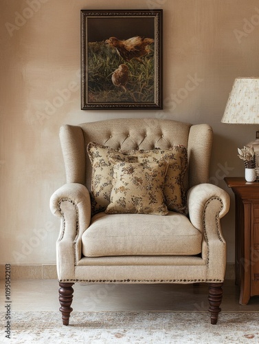 Elegant Beige Armchair With...