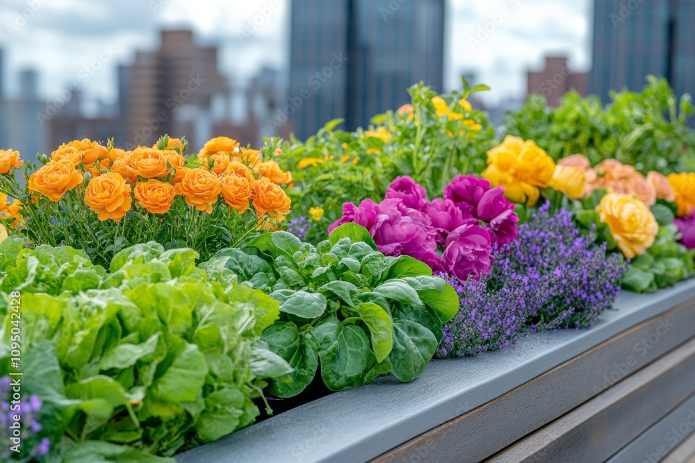 Vibrant Rooftop Garden Blooming Flowers Fresh Greens Urban Oasis Vibrant Rooftop Garden Blooming Flowers Fresh Greens Urban Oasis