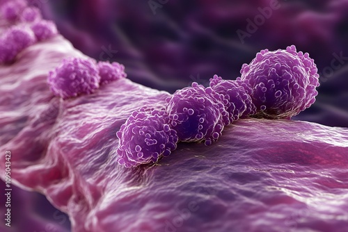 Epstein-Barr DNA herpes virus infecting a B lymphocyte, electron micrograph. EBV, herpesvirus 4 cell, virology science medical 3D illustration. photo