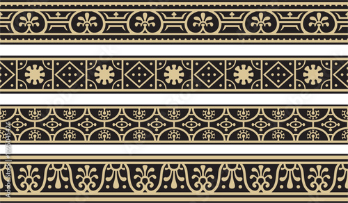 Vector seamless gold and black border, Pompeii frame. Endless Neopolitan ornament. Art of Ancient Rome