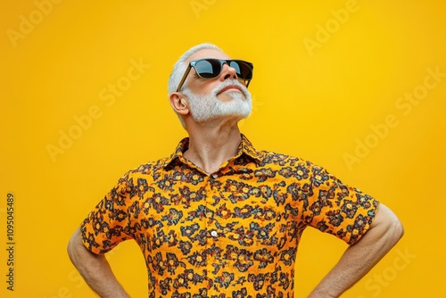 A man with a long white beard and a casual shirt, also wearing sunglasses for protection from the sun